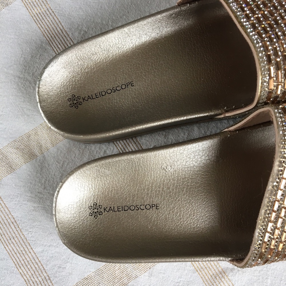 🎁2/$12 SZ 9 (40) KALEIDOSCOPE COPPER & GOLD & RHINESTONE SANDALS - Picture 4 of 7